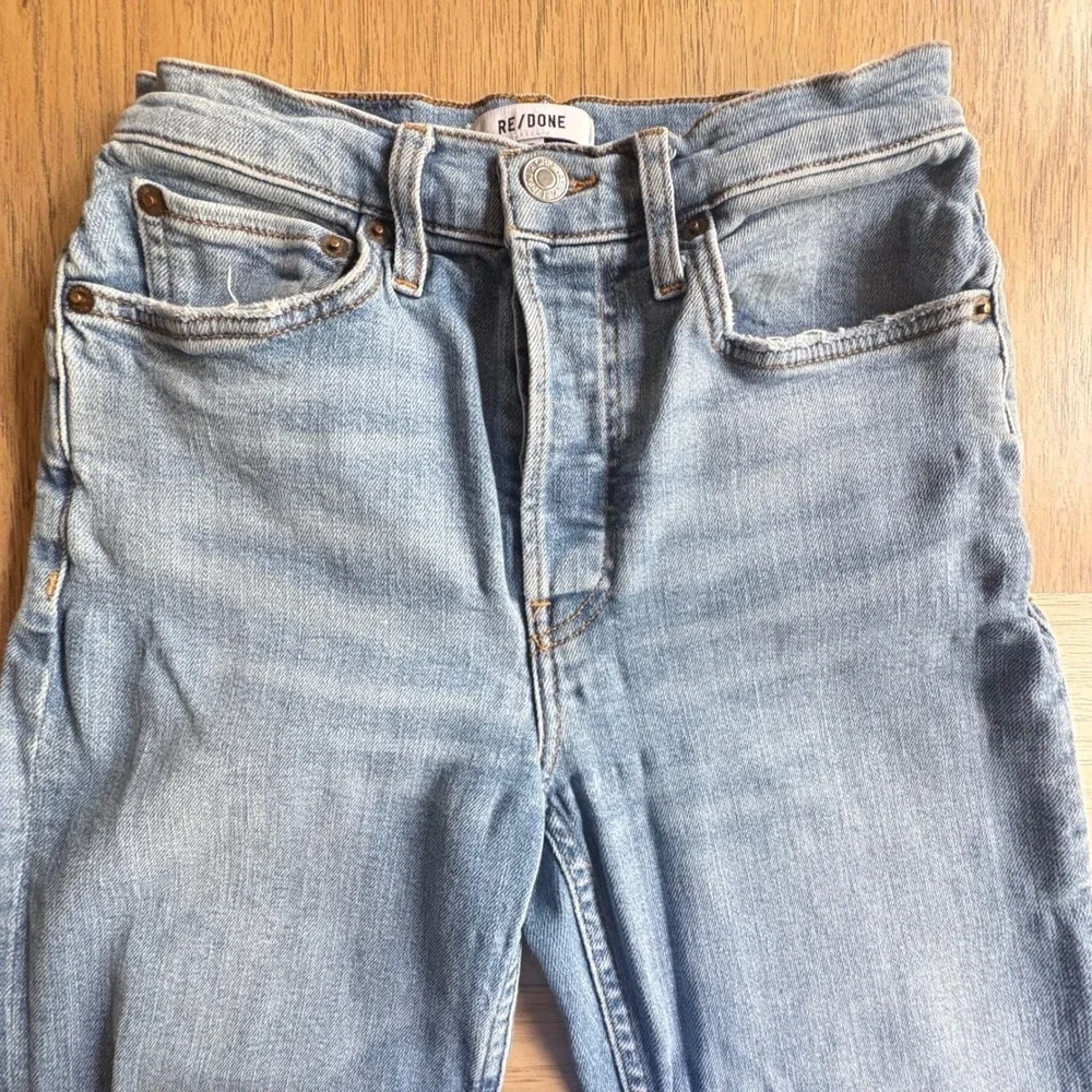 $304 RE/DONE Destroyed Dawn‎ Stove Pipe 70's Crop Straight Leg Denim Jeans SZ 25